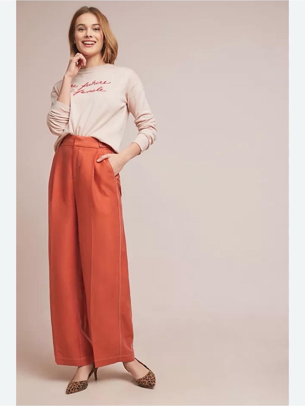 Anthropologie Conclave Trousers Wide-Leg Pants in Burnt Orange - Picture 6 of 12